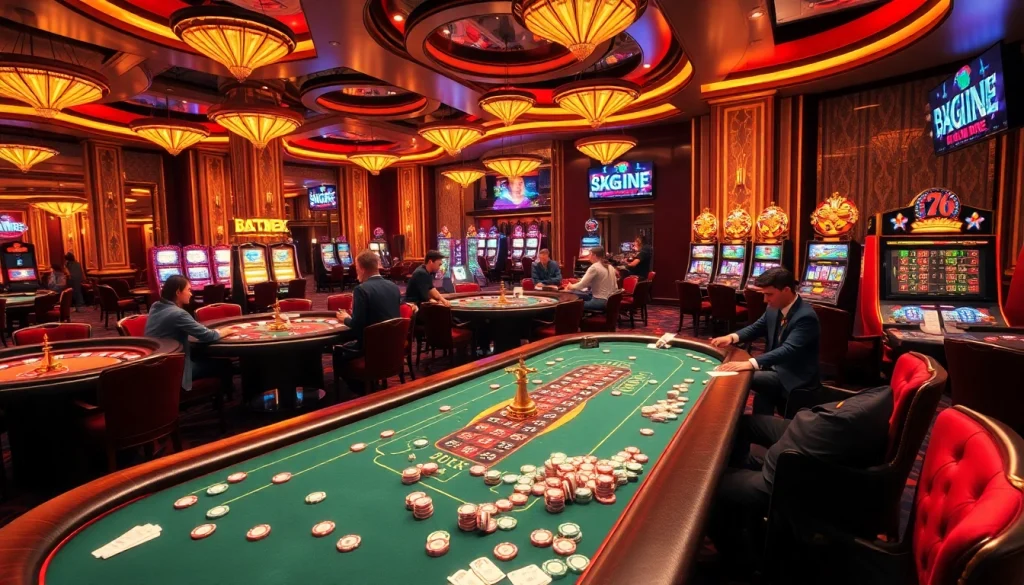 Experience the excitement of e28 with poker players at vibrant casino tables, dazzling chips, and roulette wheels.