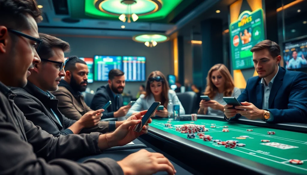 Engaging sports betting on https://ok88b.com with diverse players in an energetic casino environment.