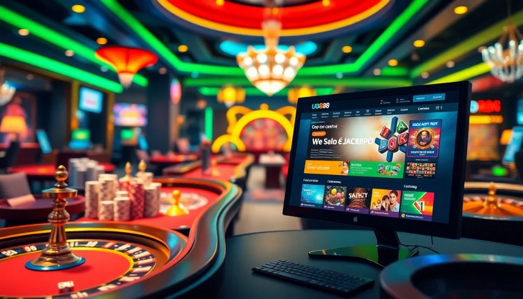 Casino scene showcasing vibrant U888 online interface and trusting gameplay, emphasizing that u888 com é confiável for an exciting gambling experience.