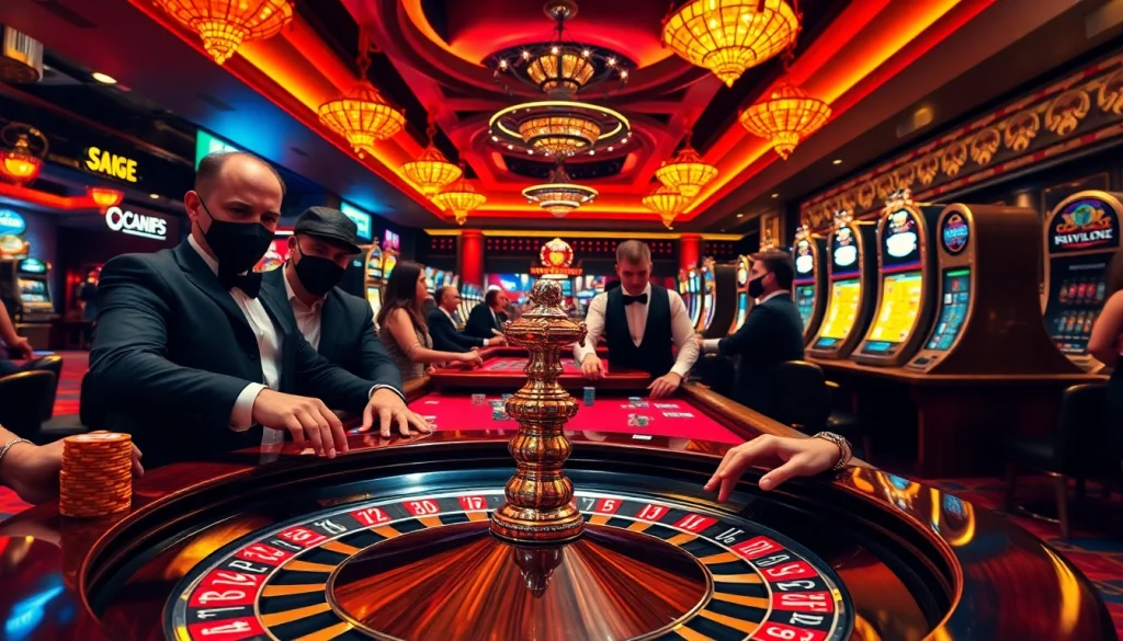Experience the thrill of 대구 오피 with players engaged at a roulette table and vibrant casino elements.