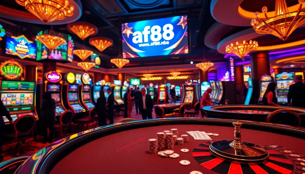 Exciting casino vibes with slot machines and roulette, featuring betting activities at https://af88.mba/ inviting players to join the fun.