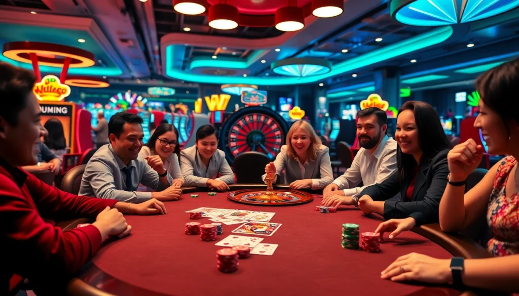 Players engaging at a poker table in a casino setting promoting https://hz88.my/ for online gaming experiences.